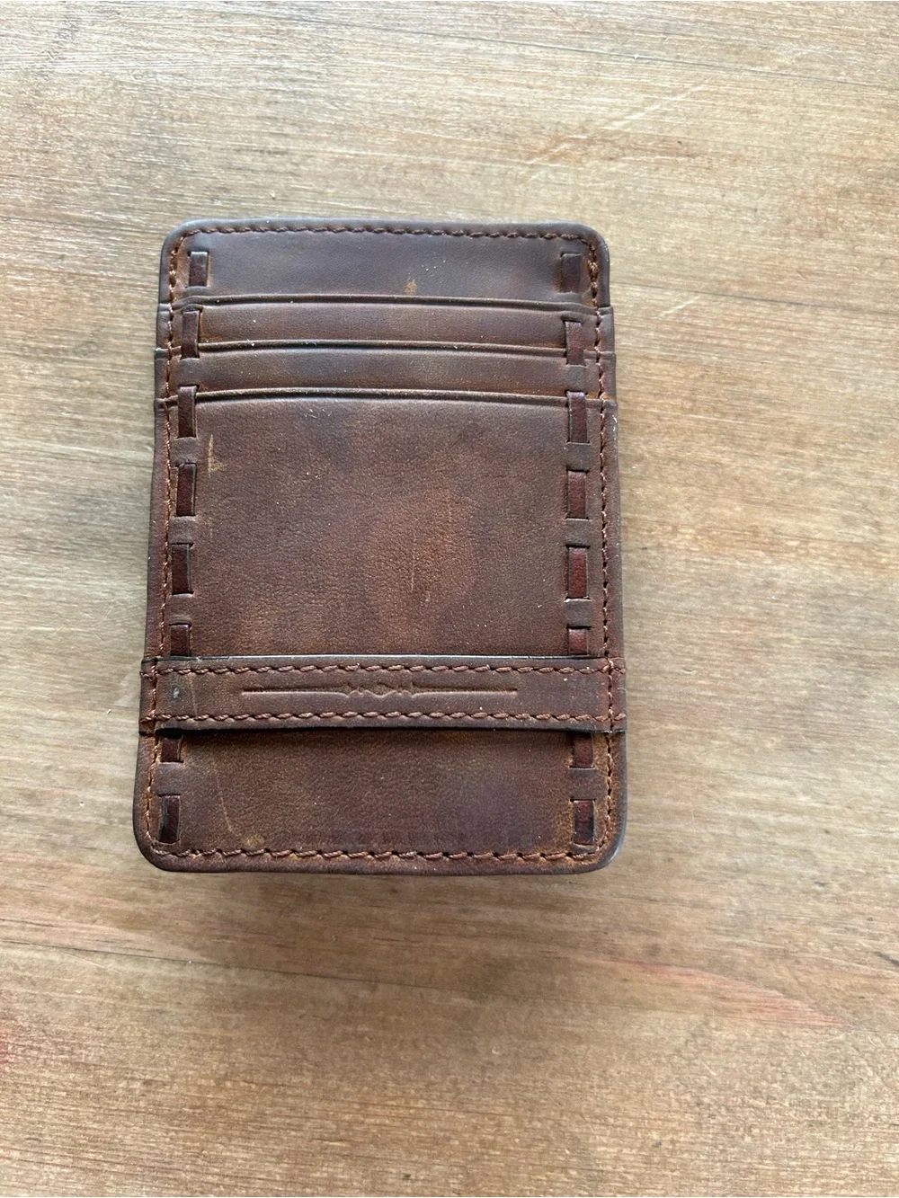 Classic Brown Leather Magnetic Money Clip Card Holder with Silver Concho